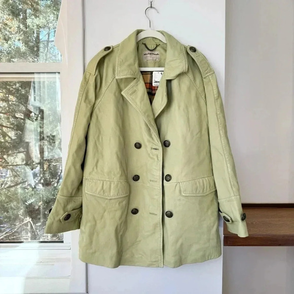 NWT Free People Top Notch Leather Peacoat Jacket Coat Cream We The Free $698